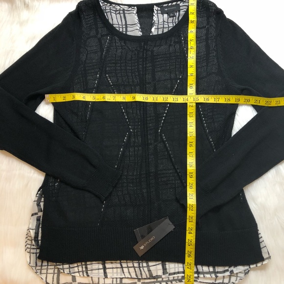 AB Studio Sheer Knit Blouse Long Sleeve Top with Underlay Shirt Size Large NEW - Picture 4 of 6
